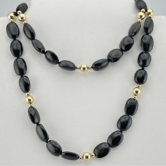 Elegant Hematite/14K  Gold Beaded 25”  Necklace - Picture 1 of 4